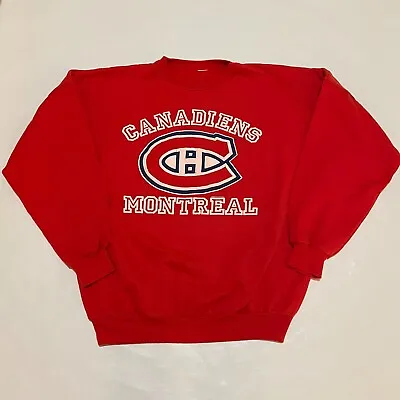 Vintage 90s Montreal Canadiens Sweatshirt Sz Medium NHL Crewneck Puff Print Logo • $22.95