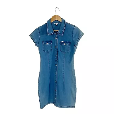 Guess Jeans Womens Micro Mini Denim Button Up Dress Size Blue Stretch Y2K Sz Med • $21.95