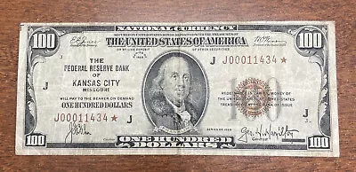 1929 100 Dollar National Currency Star Note Kansas City   • $2199