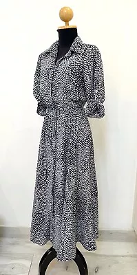 Ladies Vintage MADELEINE Long Navy/White Silk/Cotton Maxi Dress - Small Size • $34.81