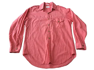 Vintage 70s Man Crest Eaton Epaulets Pink Disco Button Down Shirt Mens Medium • $9.99