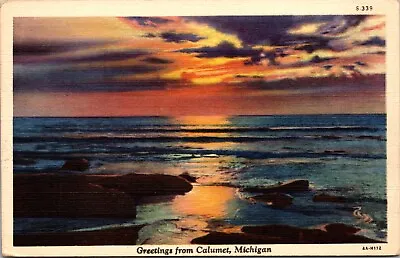 $5.95 • Buy Postcard Calumet Michigan MI Water Scene Sunset 1944 Linen CURT TEICH