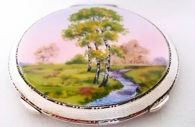 £94 • Buy Extremely Rare Solid Silver Enamel Guilloche Compact Case 1949