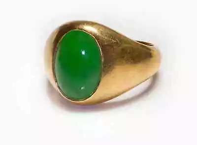 Men's Wedding Ring Antique Oval Cut Natural Green Jade 14K Yellow Gold Over • $248.16