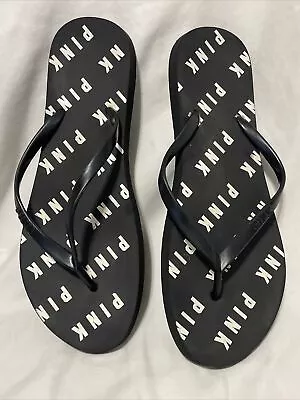 Victoria's Secret PINK Logo Flip Flops Thong Sandals Women's Size 9/10 L Black • $7.99