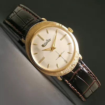 Rare 50s Lucien Piccard Solid 14K Yellow Gold Hooded Lug Oval Watch Serviced • $1450