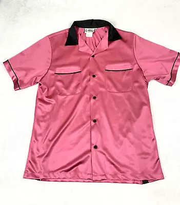 VINTAGE Cruisin USA Bowling Shirt Size Medium Pink Polyester Button Up Y2K • $18