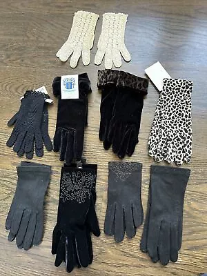 Lot Of 9 Vtg Fabric Velvet Crochet Womens Gloves Some New • $9.99