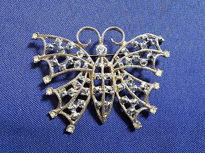 Grandma Grabe's Beautiful Vintage 3  Gold Tone Rhinestone Butterfly Brooch • $0.75