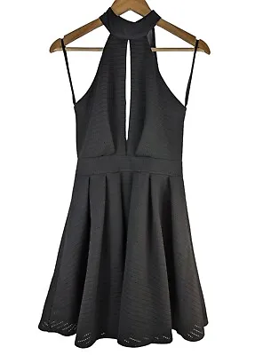 Black Halter Dress Wal G Lined Mesh Back Open Front & Back Dress Size S • £16.29