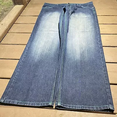 Ubug Southpole Style Baggy Blue Jeans Mens Size 38x32 Wide Leg Y2k Embroidered • $45