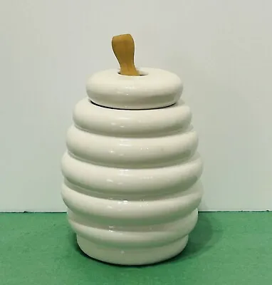 Vintage Ceramic Beehive Honey Pot With Lid & Wooden Dipper Country Core 5 1/4” • $8.50