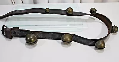 7 Antique  Graduated Brass Horse Harness Sleigh Bells On Leather Belt / 63  • $249.99