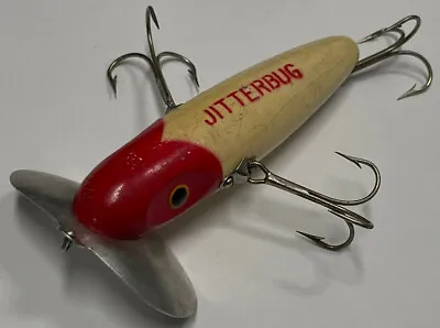 🎣VINTAGE FRED ARBOGAST MUSKY JITTERBUG/WOOD/SUPER COLOR / 3 HOOK Good Condition • $250