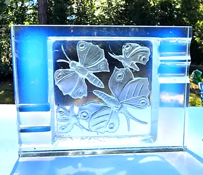 Verlys French 1930s Butterfly Art Deco Frosted Glass Ashtray Signed • $72.50