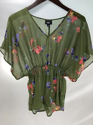 Mossimo Womens Blouse Top Sheer In Green Size XS Short Sleeve Elastic Waist • $7.90