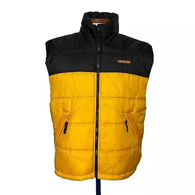 Starter Men Vest Bubble Sleeveless Pockets Full Zip Color  Block Yellow Black XL • $35.32