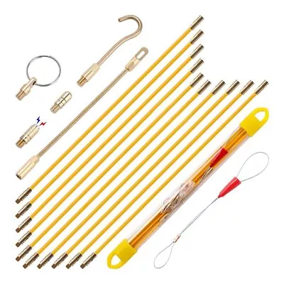 33' Fiberglass Running Electrical Wire Cable Pulling Fish Tape Kit With 5 Dif... • $43.31