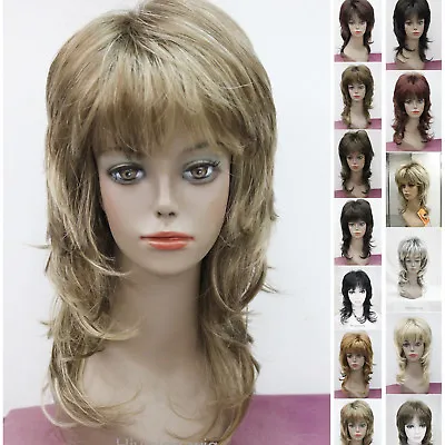 Long Soft Fluffy Layered Shag Good Volume Brown Grey Silver Full Synthetic Wigs • $21.99
