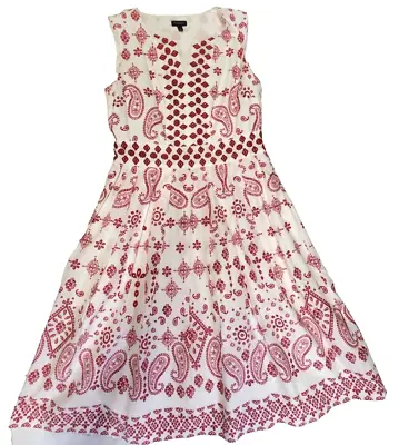 Talbots Red/White Embroidered Bandana Paisley Dress Lined Pockets Size 4 • $21.95