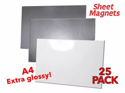 £64.23 • Buy 25 PACK | A4 Sheet Magnets | WHITE GLOSS | Magnetic Photo Paper | Whiteboard