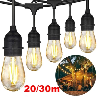 £29.99 • Buy 66FT Festoon String Lights Mains Powered Outdoor Garden Globe 24 LED E27 Bulbs