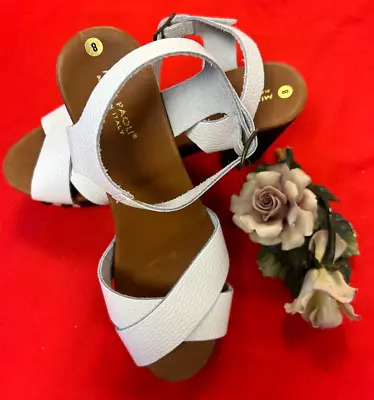 NEW-Mila Paoli-ITALY-Women-Style OSTRAS-White Leather Sandals.Sz-8M. • $22.99