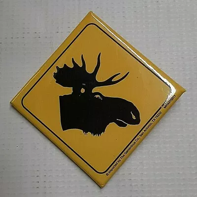 Moose Crossing Yellow Hazard Sign Pin Button Used 2½  Square By Gambrinus Co.  • $8.95