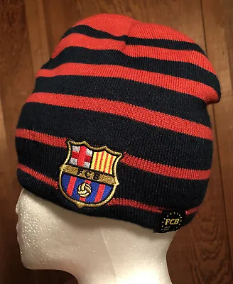 Barcelona Skull Cap Beanie Soccer Futbol Reversible One Size Winter Cap Navy/Red • $5