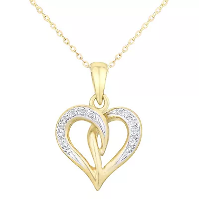 9ct Yellow Gold Necklace Diamond Twist Heart Pendant Women’s Necklace By Elegano • £115.99