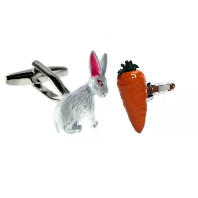Mixed Pair Of Coloured Rabbit & Carrot Cufflinks Presented In A Box X2N326+AJ758 • $12.43