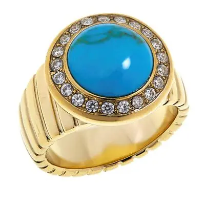 $24.34 • Buy Colleen Lopez Blue Turquoise Cabochon And White Topaz Ring, Size 8