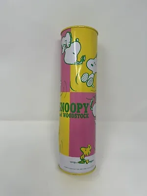 Vintage Snoopy And Woodstock Tin Bank-Cylinder-Pink & Yellow-Year Unknown • $12.50