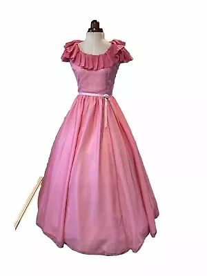 VINTAGE 1970’s VICTORIAN STYLE DARK PINK CHIFFON BRIDESMAIDS/EVENING DRESS • £15