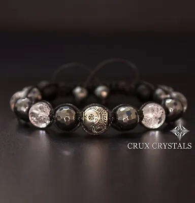 Men's Yin Yang Gemstone Beads Bracelet Onyx Hematite Quartz Shamballa Style Gift • $44