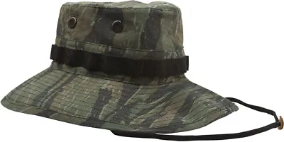 Tiger Stripe Vietnam Era Military Rip-Stop Wide Brim Boonie Hat With Strap • $18.99