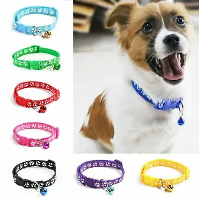 £2.49 • Buy *UK SELLER* Cute Small Dog/Puppy/Cat Adjustable Paw Print Collar With Bell