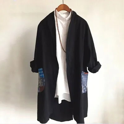 Men Japanese Kimono Yukata Cardigan Loose Long Jacket Coat Top Casual Black Chic • £34.70