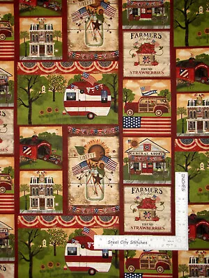 Patriotic Summer Camper Sunflower Patch Cotton Fabric By 3 Wishes By The Yard • $10.43