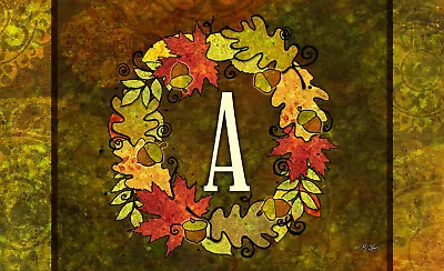 Toland Fall Wreath Monogram 18 X 30 Decorative Autumn Initial Door Floor Mat • $22.98