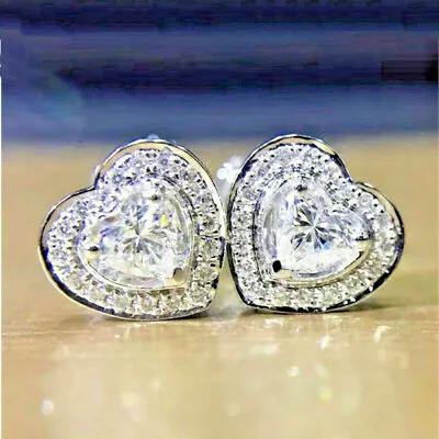 Fashion Heart Cubic Zircon 925 Silver Filled Stud Earring Wedding Jewelry A Set • $2.51