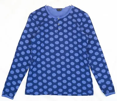 Marimekko Blue Polka Dot Cotton Long Sleeve Shirt Size M • $22