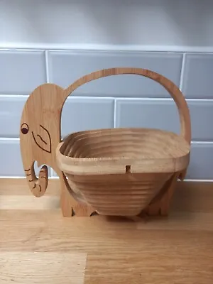 Vintage Folding Spiral Expanding Wooden Elephant Shaped Fruit Bowl/Egg Basket • £8.95