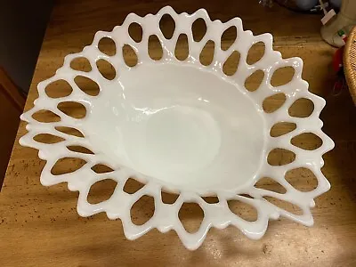  Vintage Westmoreland Milk Glass Ruffled Banana Holder Bowl Fruit Pierced 12  • $28