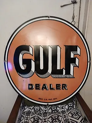 Vintage Gulf Gasoline 30  Porcelain Metal Sign Dealership Advertising Gas Oil  • $605