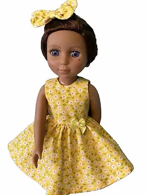 Handmade 14” Dress With Hair Bow Fits Wellie Wishers  And Glitter Girl Dolls • $7.99