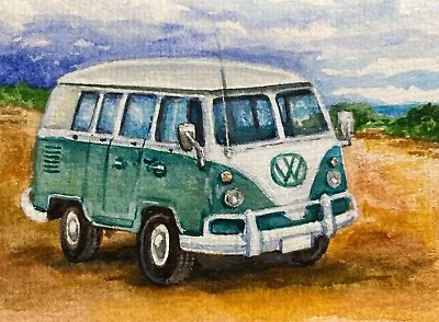 Watercolor Painting Car Bus VW Volkswagen ACEO Art • $35.50