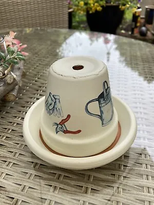 Flower Pot Ashtray - Incense Pot Dia 13cm Gardening Theme Decals Cream Potting • £13.99
