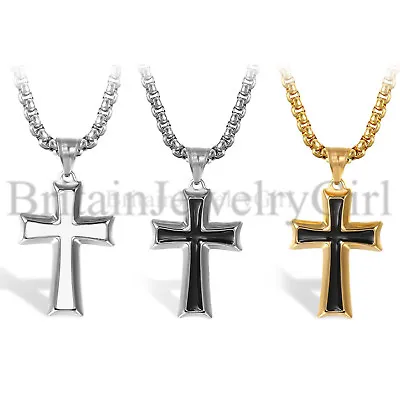 22  Stainless Steel Cross Pendant Necklace Chain Religious Jewelry For Men Women • $10.89