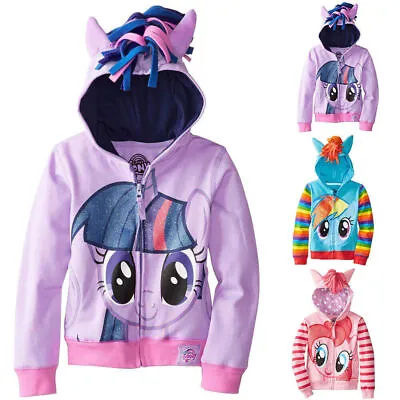 Kids Girls My Little Pony Hoodie Wings Jacket Twilight Rainbow Dash Sweater New • £18.99